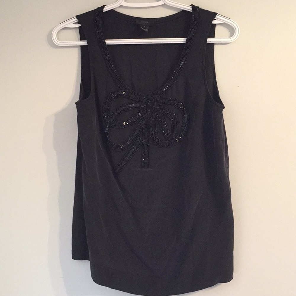 J. Crew Sequined Bow Black Tank